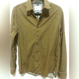 Denim & Flower brown blue and black geometric print LS Men’s Shirt size M